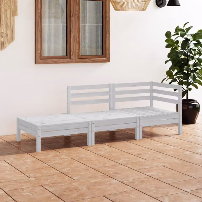 The Living Store Set da giardino 3 pezzi in legno di pino massiccio bianco