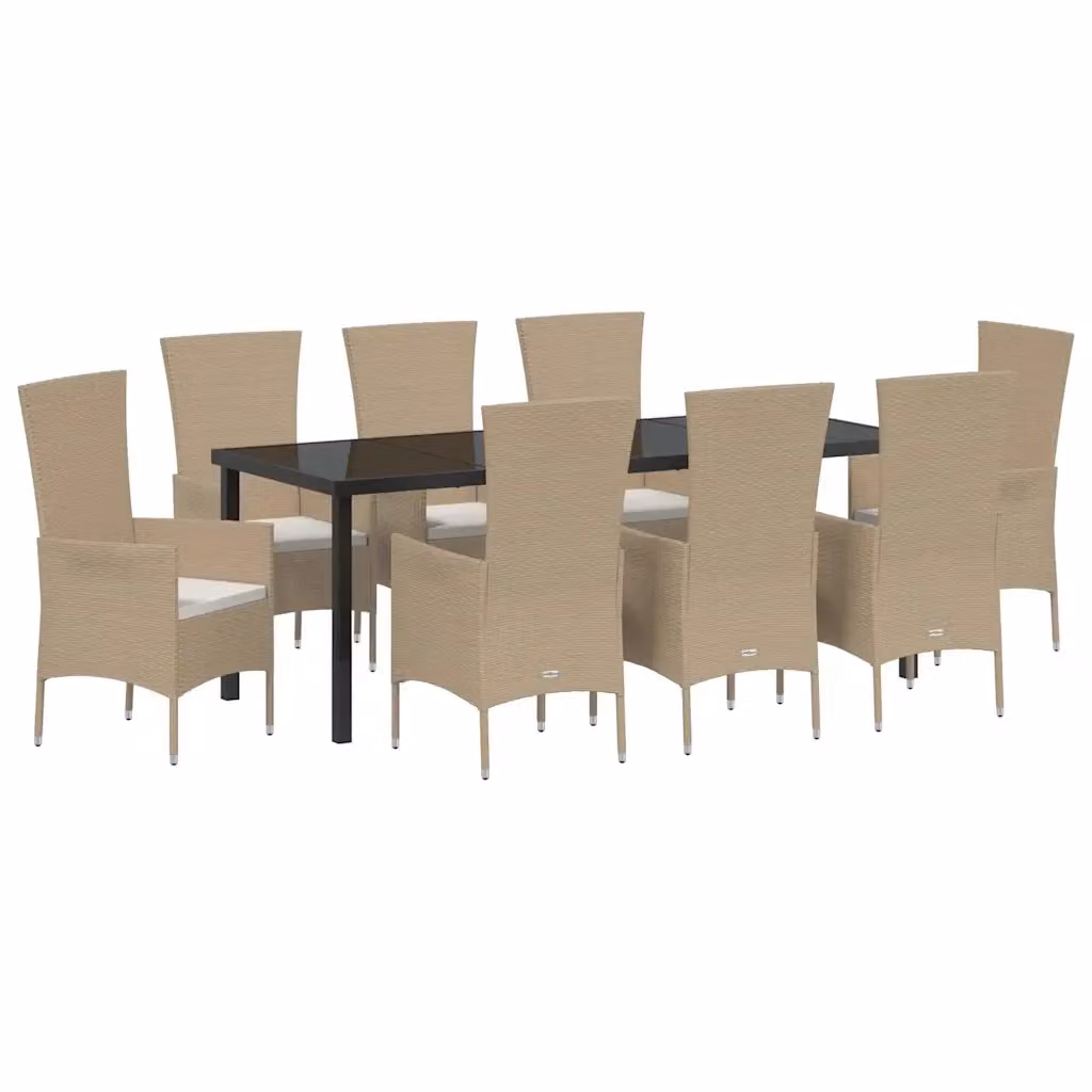 Set da Pranzo per Giardino e Terrazzo vidaXL in Polyrattan Beige con Tavolo in Vetro e 9 Pezzi – 2