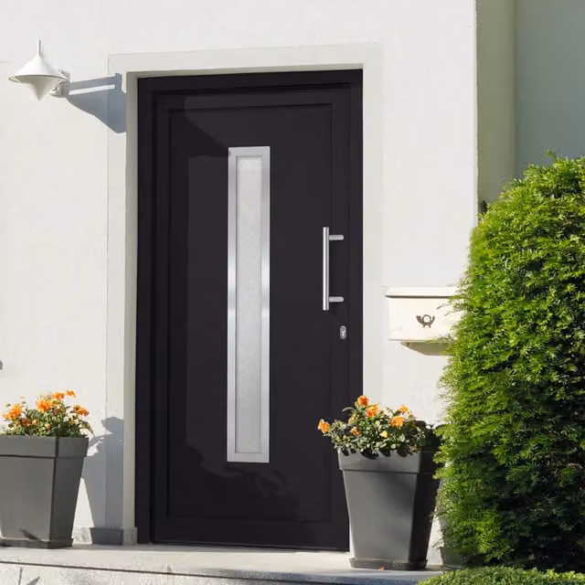 Porta di Ingresso Moderna vidaXL con Inserti in Vetro, Colore Antracite e Bianco, L: 98 cm, H: 208 cm