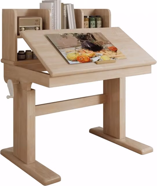 Scrivania Chicfurn regolabile in altezza con piano inclinabile e vani aperti in legno beige, L/P/H: 92.2 x 60 x 89 cm