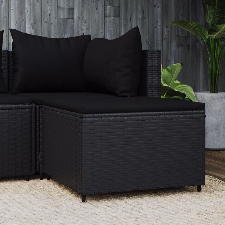 vidaXL Poggiapiedi da Giardino in Polyrattan Nero con Cuscino