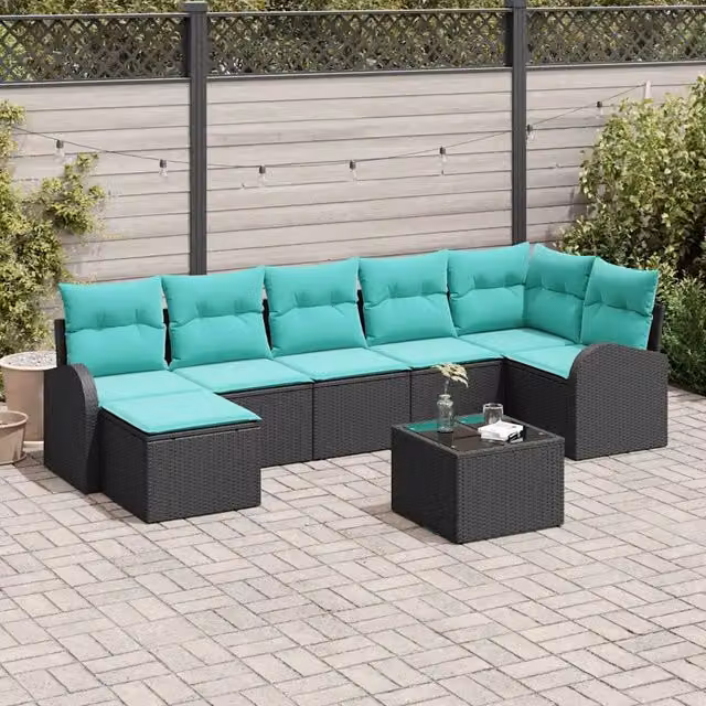 Set di divani 8 pz Nero e Turchese polyrattan 3354815