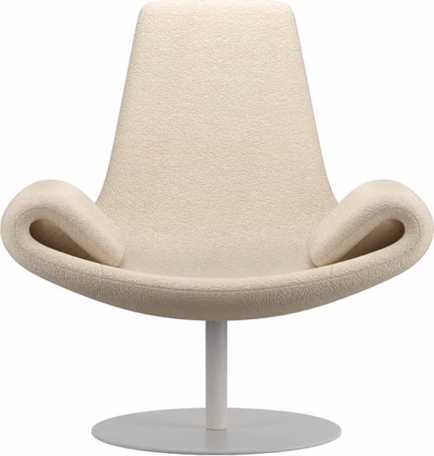Poltrona lounge Qeeboo Wing in tessuto bouclé beige e bianco con struttura in metallo L/P/H: 79 x 102 x 148 cm
