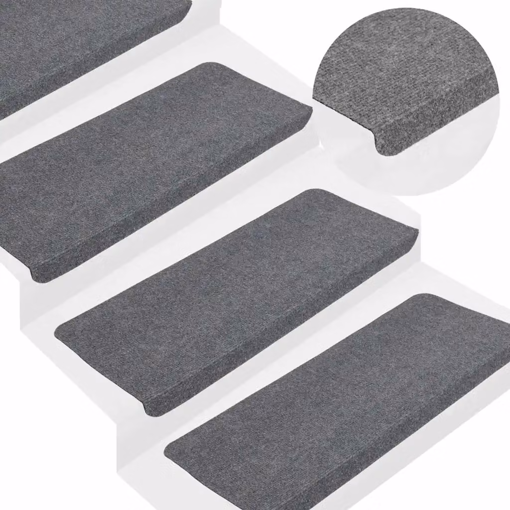 vidaXL Set di 15 Tappetini Autoadesivi per Scale in Poliestere e Polipropilene, Grigio, L: 65 cm, P: 24,5 cm, H: 3,5 cm