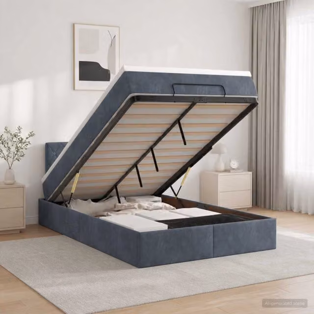 Letto ottomano moderno vidaXL in velluto grigio con base a sollevamento L: 120 cm, P: 200 cm, H: 88 cm