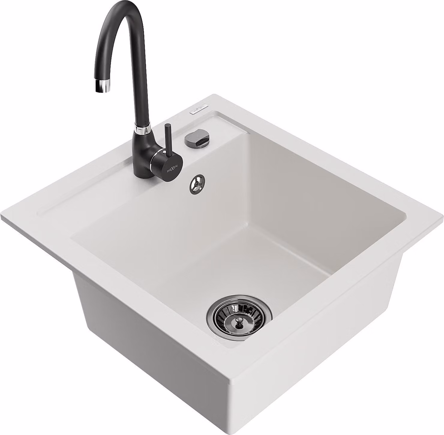 Mexen Vito lavello da cucina in granito a 1 vasca con miscelatore Telma, bianco - 6503-20-670200-70