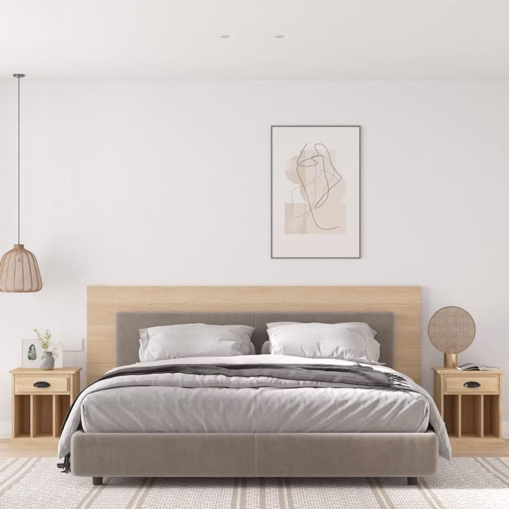 Set di 2 comodini moderni vidaXL in legno Rovere, da appendere al muro, L 43 cm x P 36 cm x H 50 cm