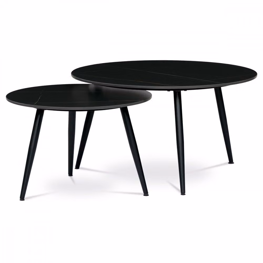 Set di 2 tavolini ø80cm e ø60cm, piano in Vetroceramica nera, gambe in metallo nero