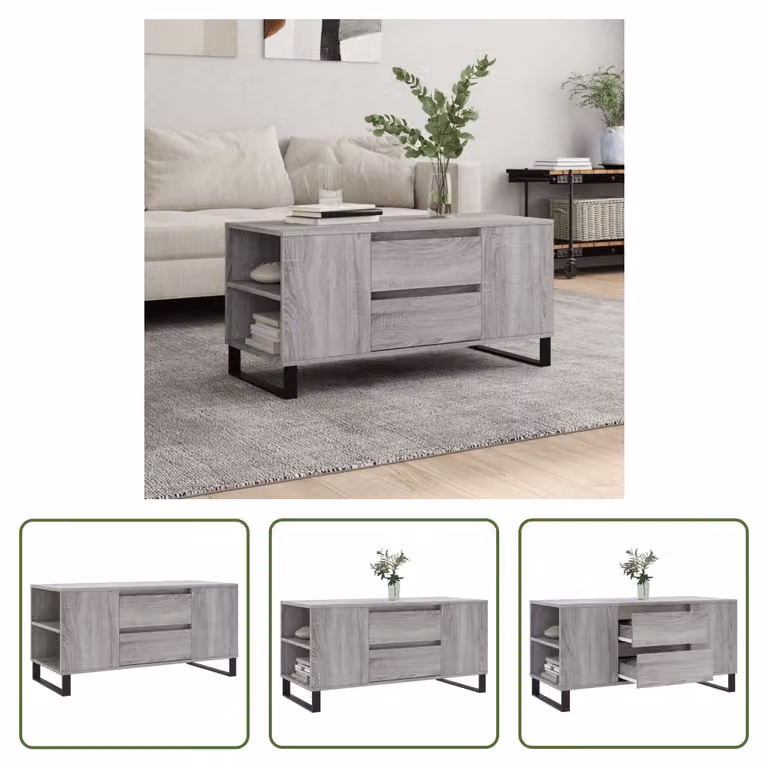 The Living Store Tavolino Grey Sonoma 102x44,5x50 cm Materiale a base di legno
