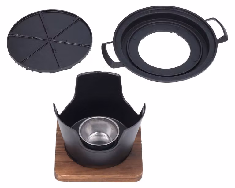 Griglia da tavolo portatile - Set mini barbecue - Griglia a carbone - Griglia rotonda - Realizzata in alluminio pressofuso - Adatta per 1-2 persone