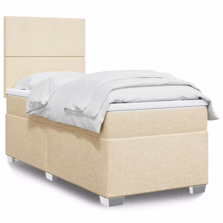 vidaXL Giroletto a Molle con Materasso Ibrido in Tessuto Beige e Bianco L/P/H: 90 x 190 cm