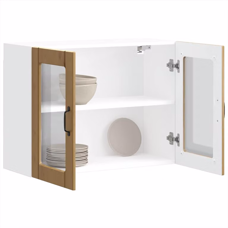Pensile da cucina moderno vidaXL con ante in vetro, marrone e bianco, L: 80 cm, H: 60 cm, P: 31 cm