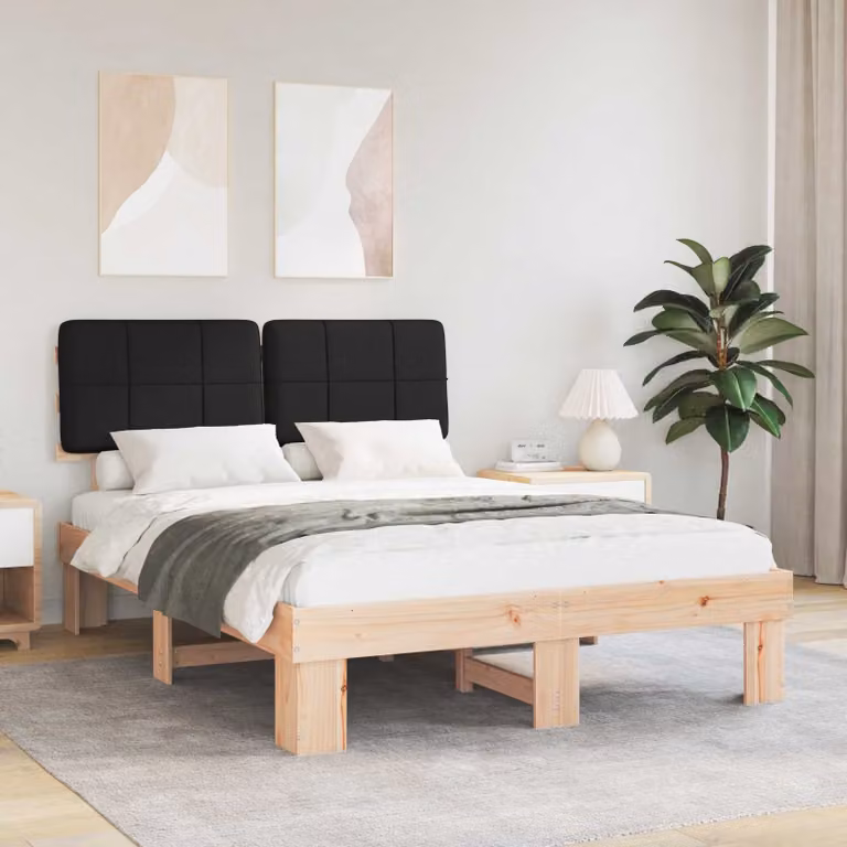 vidaXL Letto con Testiera Rivestita Nero 120 x 200 cm Pino massello