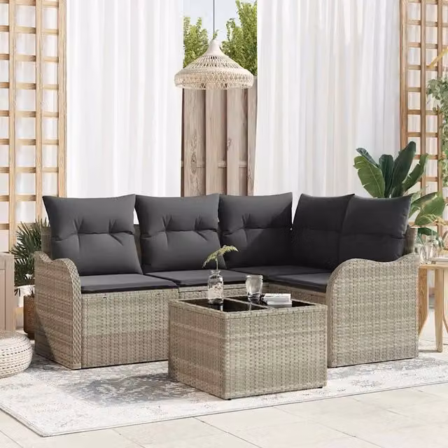 Set Divano da Giardino Grigio chiaro polyrattan 3345692