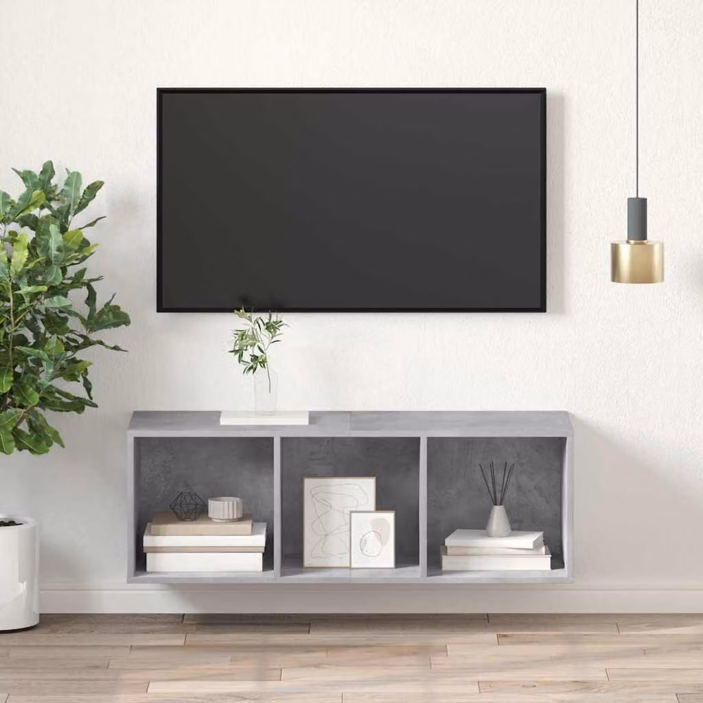Mobile TV a parete vidaXL in legno multistrato e MDF, Grigio Cemento, L: 37 cm, P: 37 cm, H: 107 cm