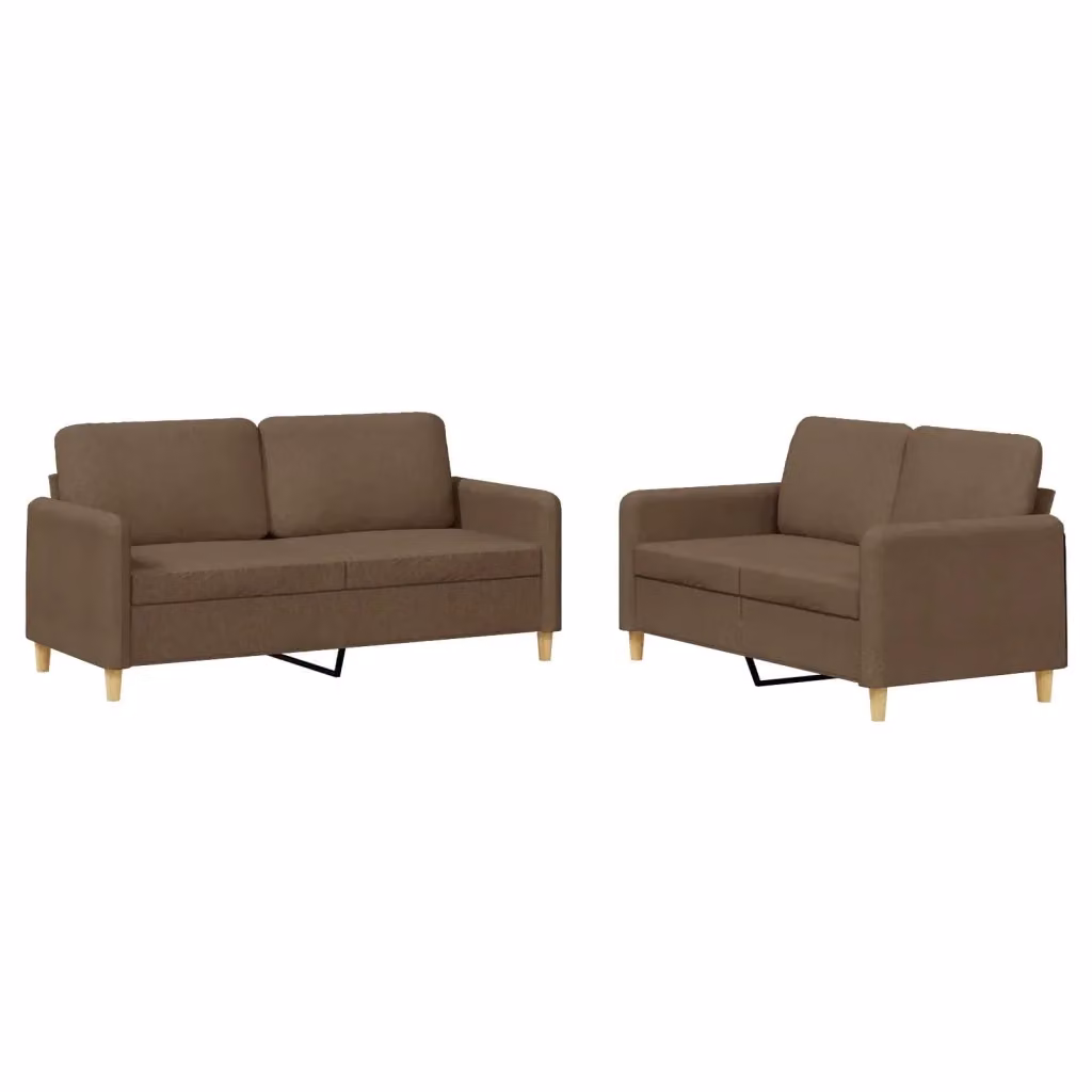 Set di 2 Divani Moderni vidaXL in Tessuto Marrone con Cuscini e Struttura Imbottita – 2