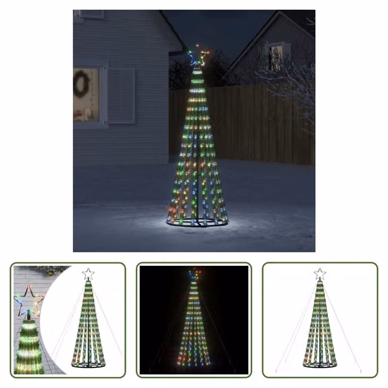 The Living Store Albero di Natale a forma di cono 275 LED Multicolore 180 cm