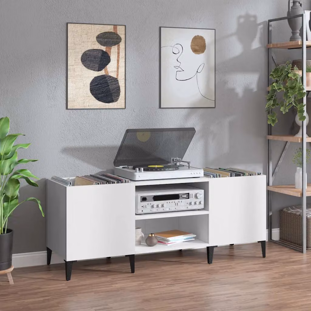 vidaXL Mobile Porta Dischi Bianco in Legno Multistrato L: 121 cm, P: 38 cm, H: 48 cm