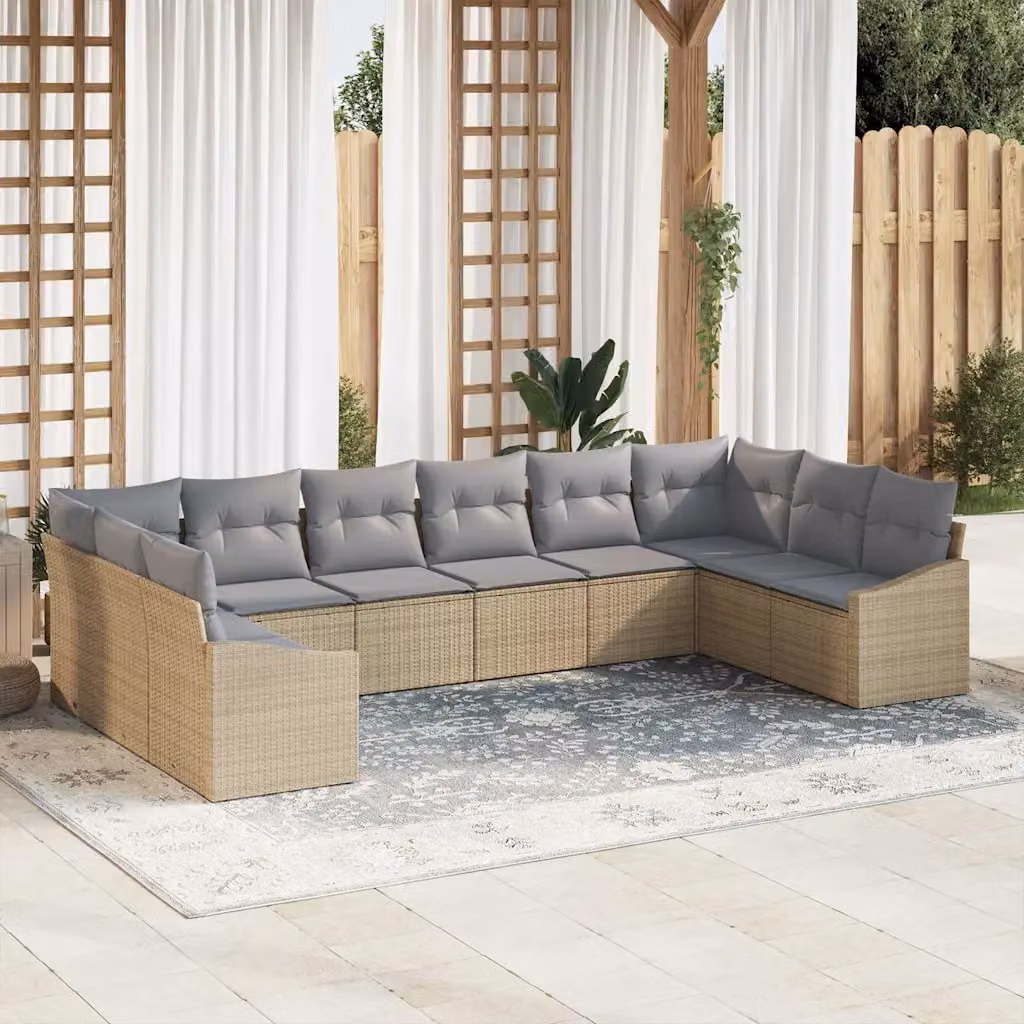 Set di divani da giardino vidaXL in polyrattan beige con cuscini e tavolino da esterno – 1