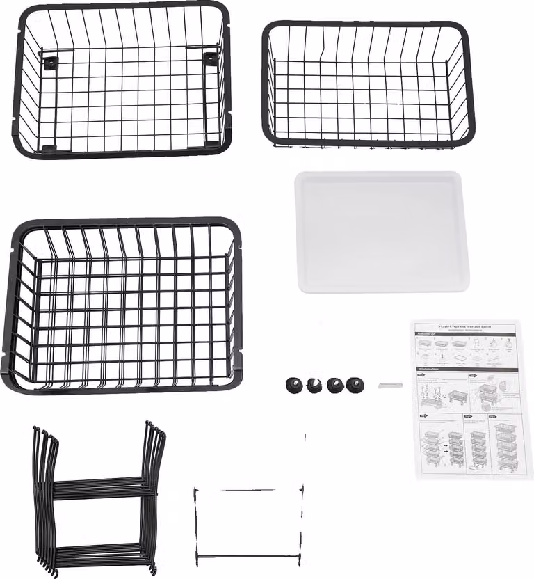 Organizzatore per cucina, scaffale multistrato, mobile con ruote, colore nero