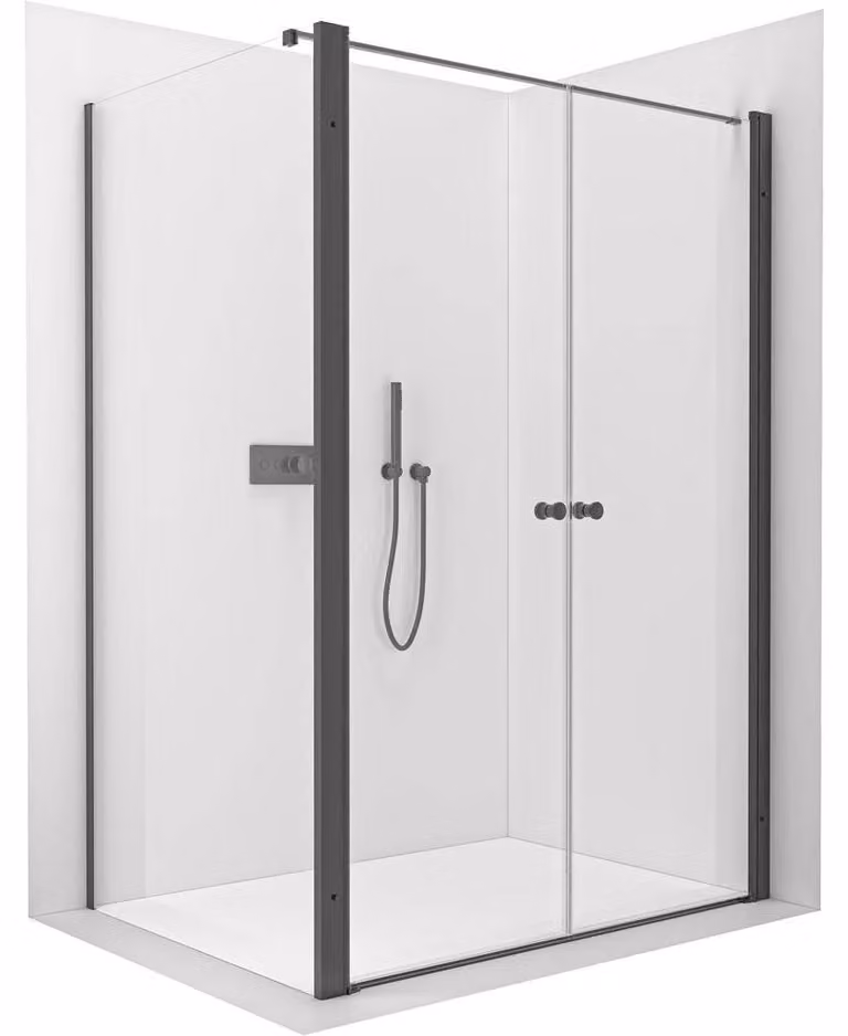 CERANO - Box doccia Antelo L - L/P - 6 mm - nero opaco, vetro trasparente - 150x30 cm - girevole
