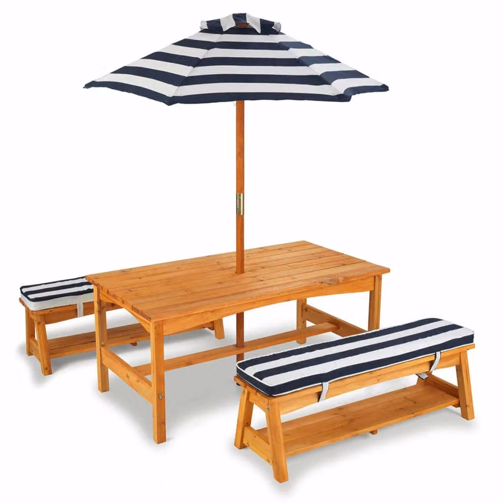Tavolo da giardino e panchine Kidkraft con cuscini e ombrellone; 106
