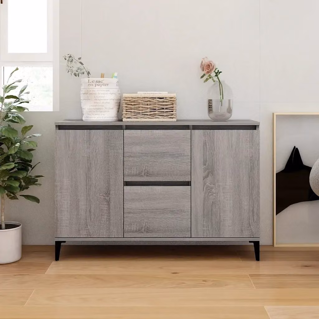 Credenza Buffet in Legno Multistrato Grigio Sonoma con Design Minimalista L: 102 cm, P: 35 cm, H: 70 cm – 2