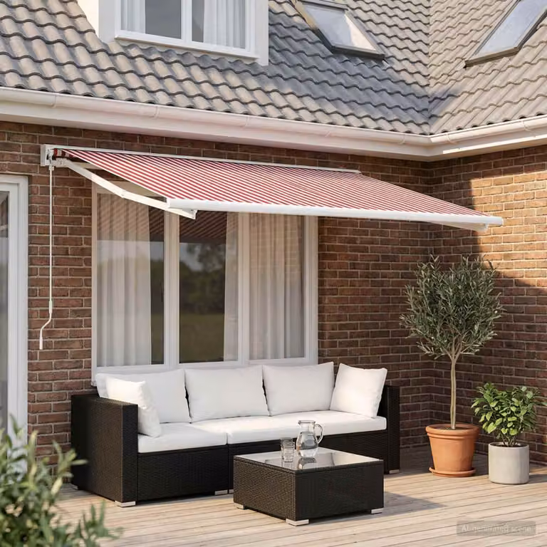 Telo di ricambio per tenda da sole vidaXL in poliestere, Rosso e Bianco, L 400 cm x P 350 cm