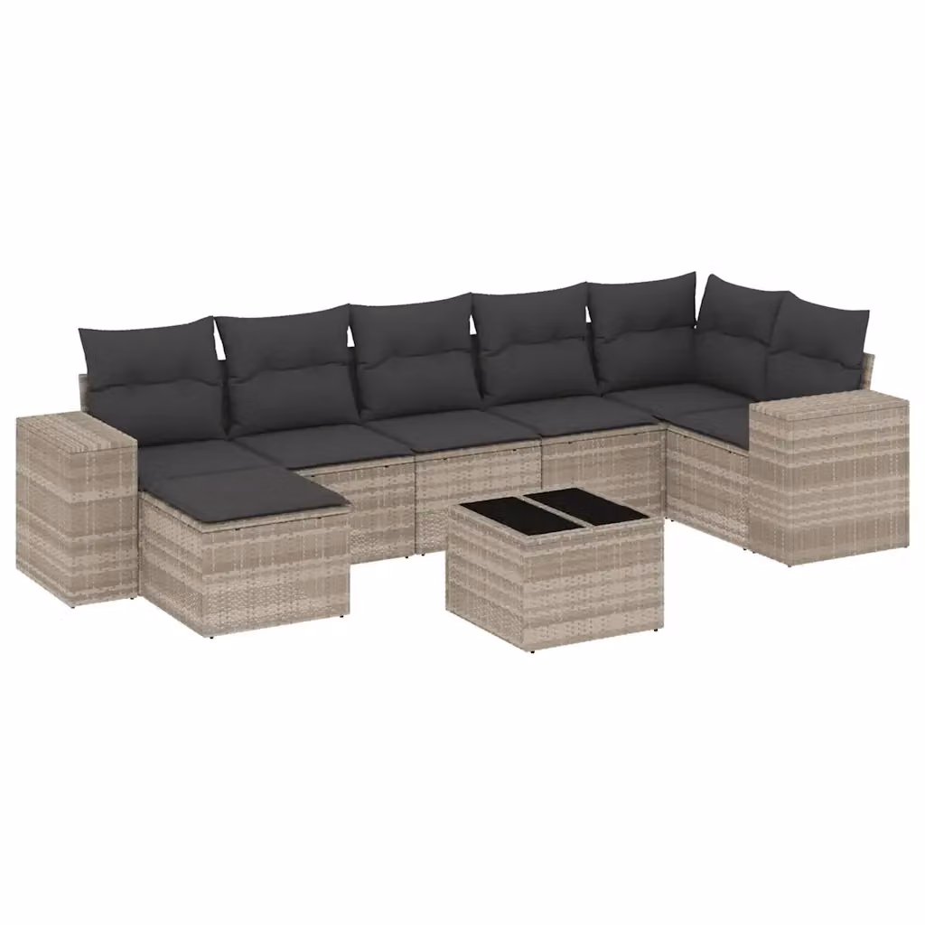 vidaXL Set Divano da Giardino a L 8pz in Polyrattan Grigio con Cuscini e Tavolino – 2