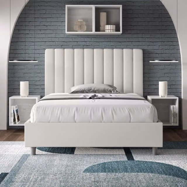 Letto imbottito Agueda Ityhome in similpelle bianco con rete, L/P/H: 130 x 210 x 145 cm