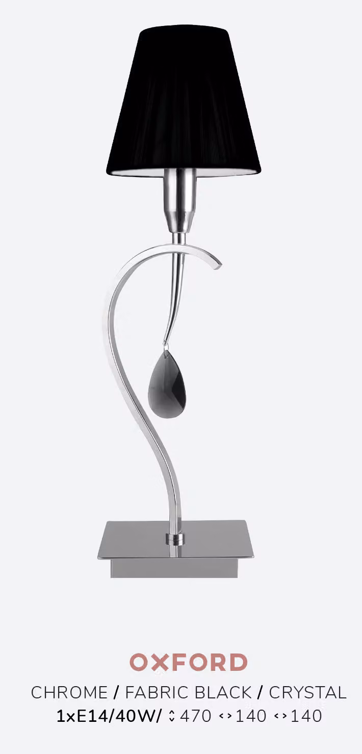 Lampada da tavolo OXFORD 40W, argento/nero, Ø: 14 H: 47 cm, attacco E14, con interruttore