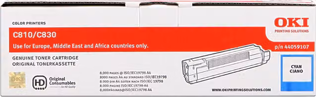 ORIGINAL OKI toner ciano 44059107 C810/830 ~8000 Seiten