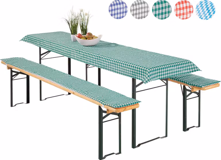 Set di copridivani heimtexland ® da 3 pezzi per set da birreria: 2 copridivani per panche da birreria, 1 tovaglia a quadretti Vichy per decorazione da tavolo da giardino, modello 331 verde, dimensioni tavolo 50x220 cm