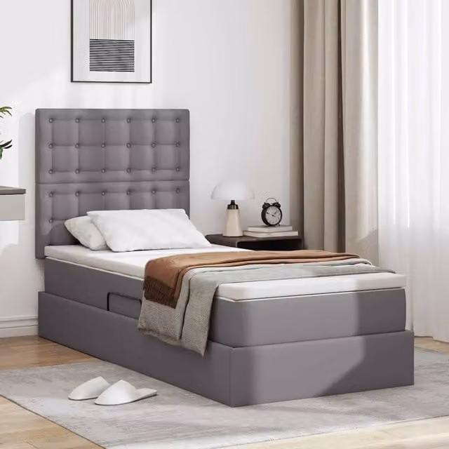 Letto con contenitore vidaXL in pelle sintetica grigio e nero L/P/H: 194 x 90 x 128 cm