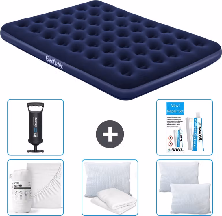 Materasso gonfiabile Bestway - 2 persone - 152 x 203 x 22 cm - Blu - Accessori inclusi