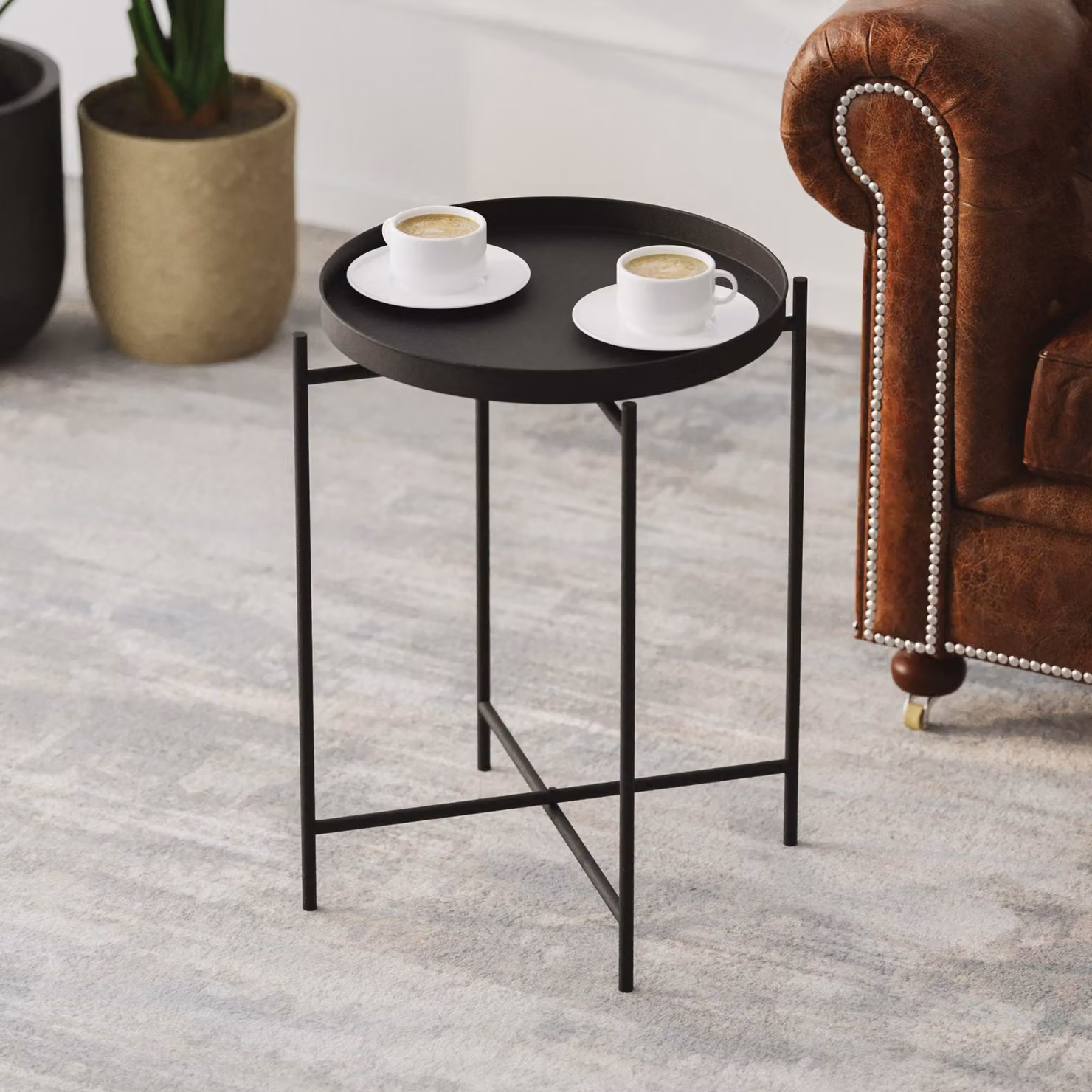 Fiave - Tavolino da Salotto, 46x46x56h cm Nero, Forma Rotondo