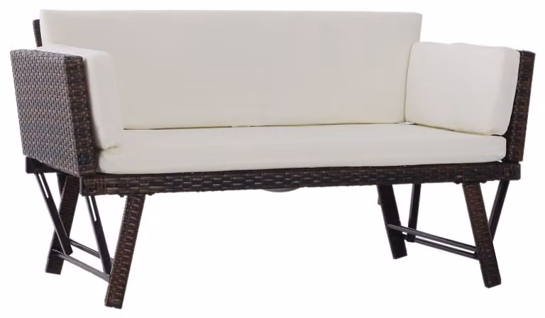 Panca da giardino per due persone, realizzata in rattan sintetico | Colore: marrone, beige | Dimensioni: 50,78 x 25,98 x 26,37 cm