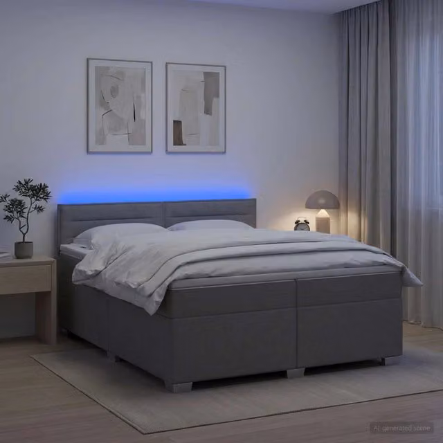 Letto con Box Spring, Materasso Ibrido e Illuminazione LED vidaXL, Grigio Chiaro, L/P/H: 200 x 200 x 88 cm – 1