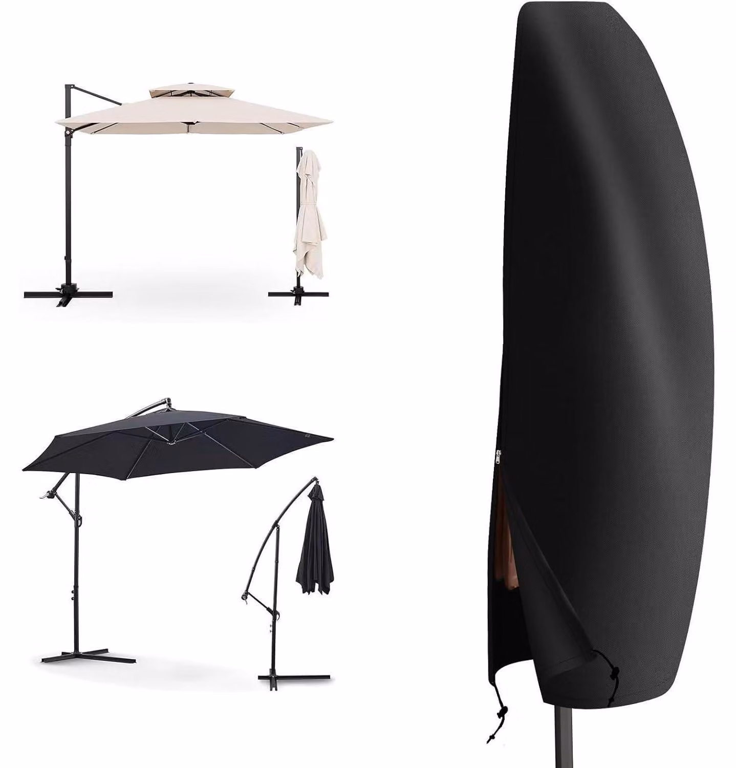 Copertura per ombrellone parasole, modello a braccio oscillante, dimensioni 205x25/57/48 cm, colore nero, impermeabile, tessuto Oxford 600D con rivestimento in PVC