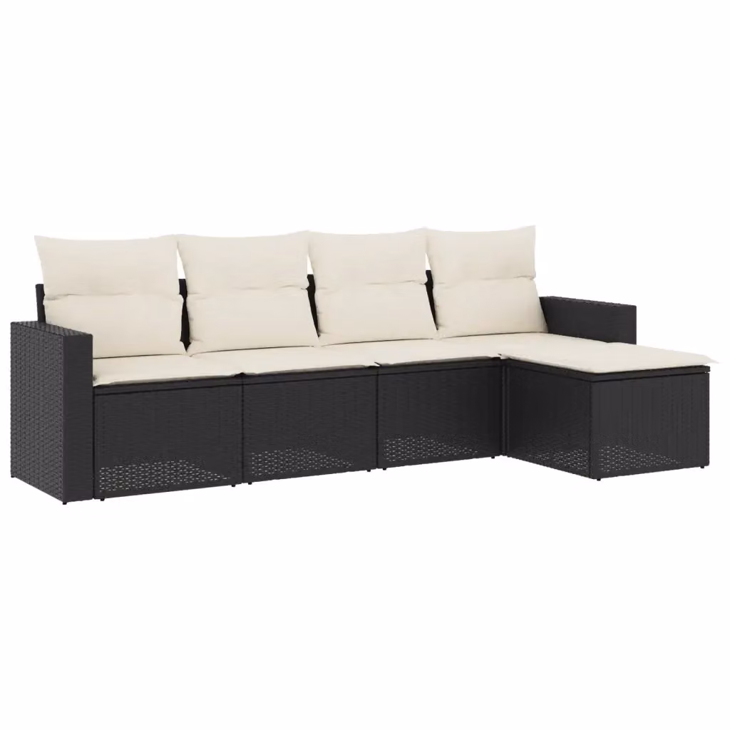 Set di Divani da Giardino vidaXL 5 Pezzi a Forma di L con Cuscini in Polyrattan e Struttura in Acciaio Nero e Bianco – 2