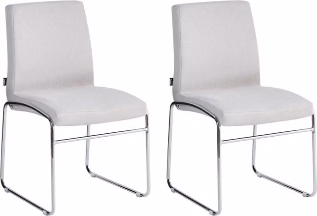 Set di 2 sedie da pranzo BELIANI con braccioli, rivestimento in tessuto grigio e bianco, design moderno con base in metallo