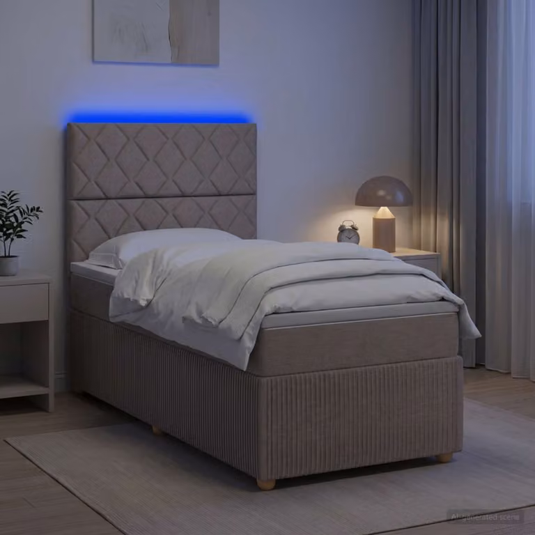 Letto Box Spring vidaXL con Materasso Ibrido e Illuminazione LED, Colore Tortora, L/P: 100 x 200 cm
