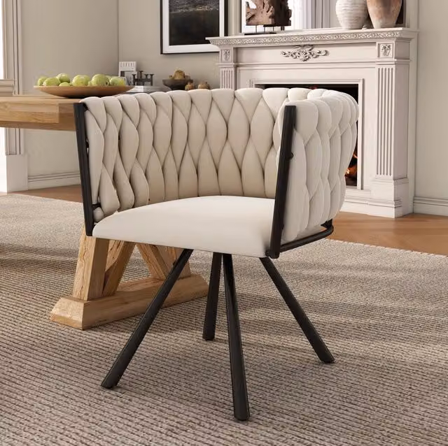 Set 2 sedie da pranzo girevoli 360° in velluto con struttura in metallo; beige