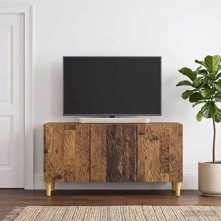 Mobile TV vidaXL in legno antico e marrone con ruote, L 99 cm x P 34,5 cm x H 50 cm