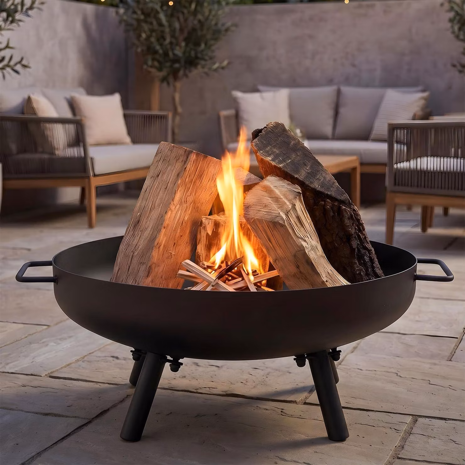 Braciere da giardino 50 cm in ferro nero - Braciere da terrazza - Camino da esterno - Fuoco da giardino - Braciere per falò - Decorazione da giardino