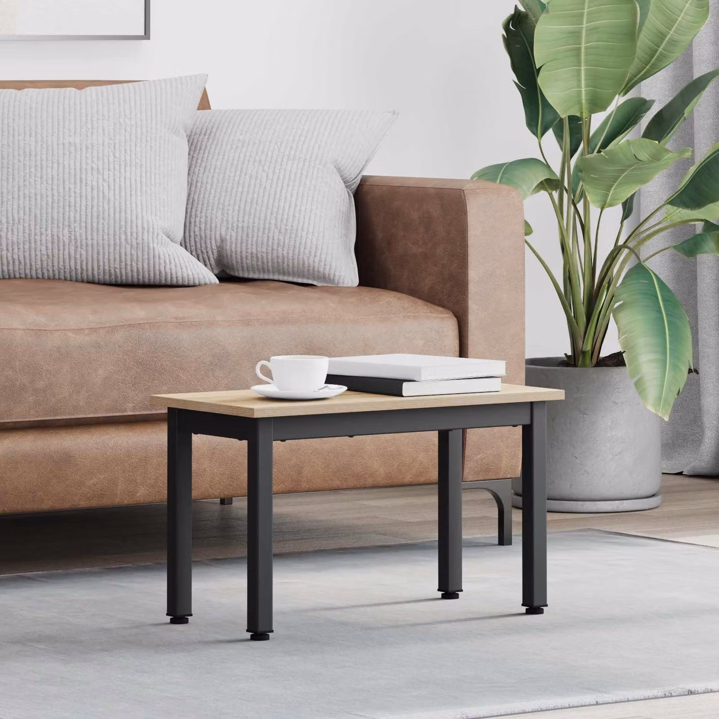 Tavolino da salotto moderno vidaXL in legno e metallo, colore rovere e grigio, L: 60 cm, P: 30 cm, H: 36 cm