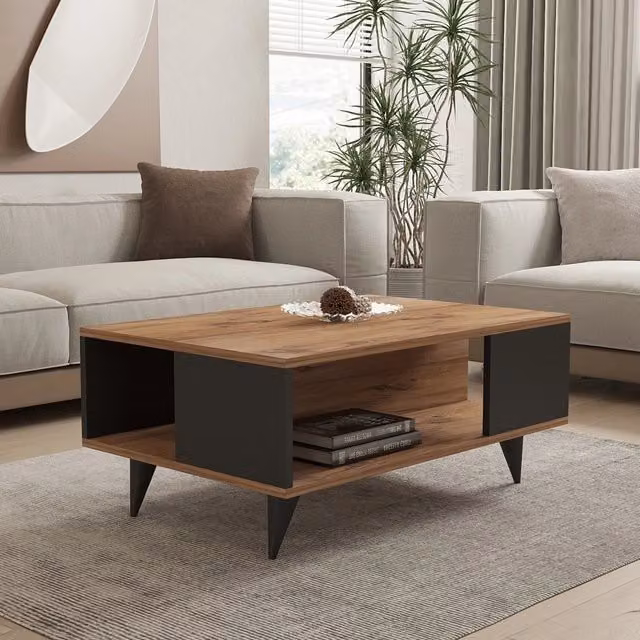 Tavolino da salotto moderno DMORA rettangolare in legno marrone e antracite L/P/H: 90 x 60 x 40 cm – 1
