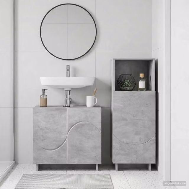 Set mobili da bagno 2 pz Grigio Cemento Legno ingegnerizzato 3433067