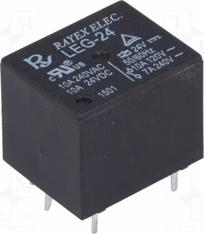 3 relè: bobina elettromagnetica, 24 VDC, 10 A / 120 VAC. Mini elettromagnete LEG-24