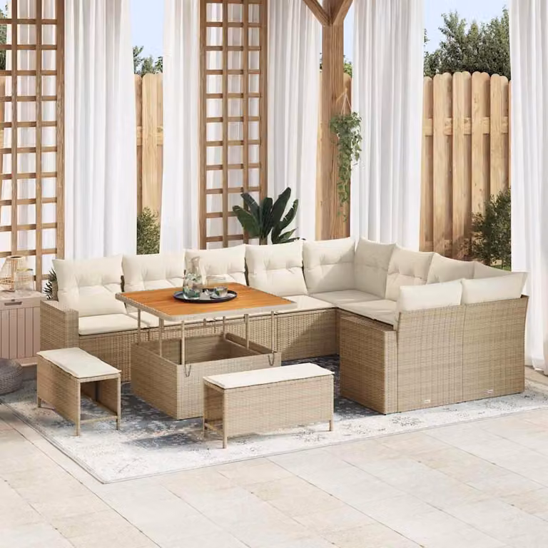 Maison Exclusive - Set di divani da giardino, 12 pezzi, color beige, in rattan sintetico